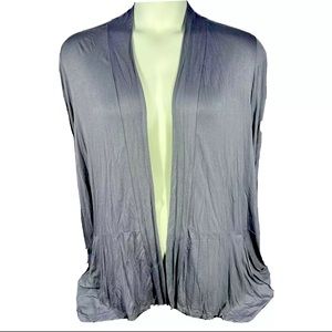 LOGO Open Front Cardigan Pleated Pockets Plus 3X